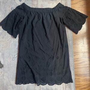 Madewell off the shoulder eyelet dress in black